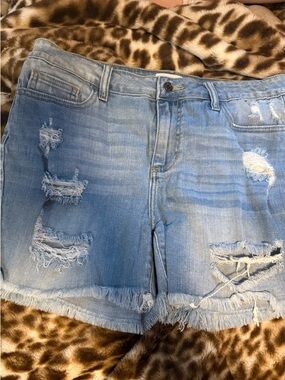 Cello Light Blue Distressed Denim Shorts